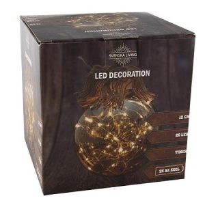 Bol van 12cm smoky finish met touw, 20 LED lampen