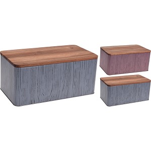 Broodtrommel 31x17x13cm metaal met houten deksel