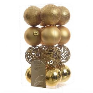 Decoris kerstbal kunststof mix 16 delig dia6cm Goud