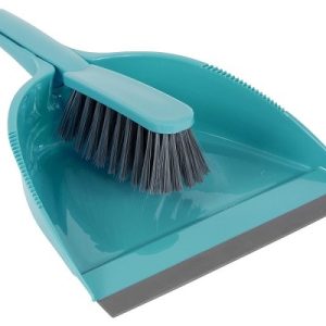 Stof en blik set kunststof turquoise met rubber lip