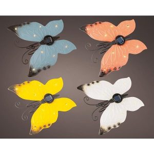 Lumineo LED Solar wanddecoratie vlinder met 6 uurs timer en schakelaar